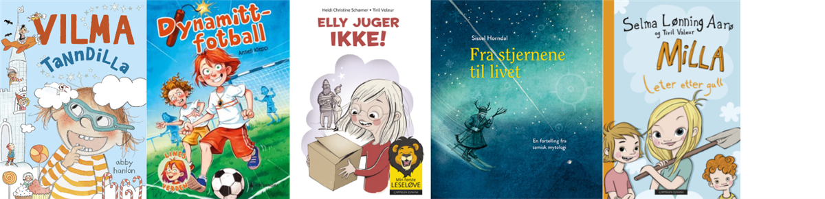 Bokomslag fem barnebøker. Foto - Klikk for stort bilete