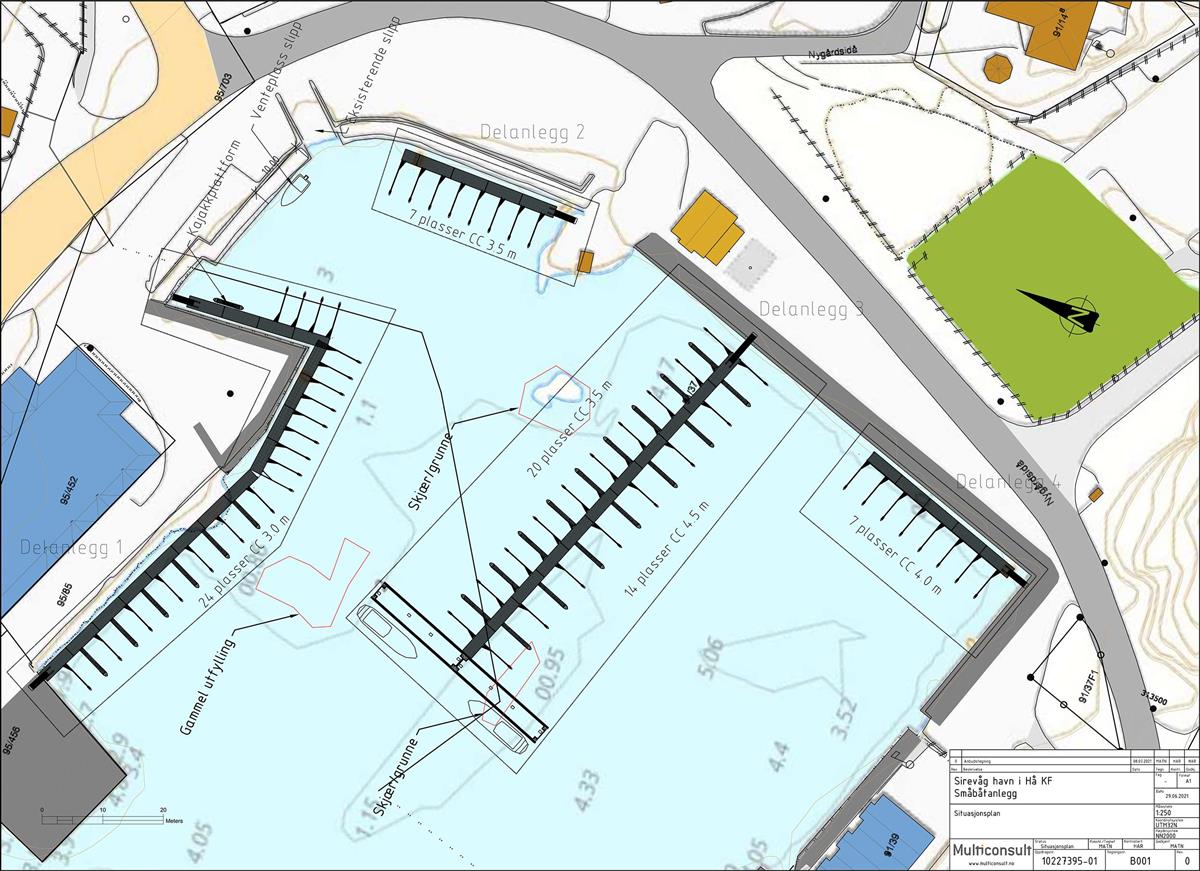 Skisse av småbåthamn i Sirevåg - Klikk for stort bilete