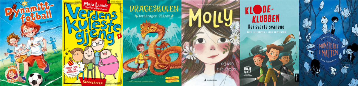 Bokomslag seks barnebøker. Foto - Klikk for stort bilete
