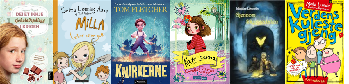 Bokomslag av seks ulike romanar for barn. Foto - Klikk for stort bilete