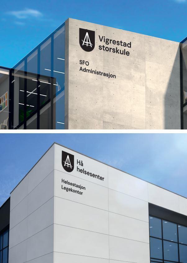 Eksempel på skilt med underavdeling plassert under logo - Klikk for stort bilete